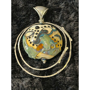 Women's Unique hand painted stone pendant on Sterling absolutely stunning
